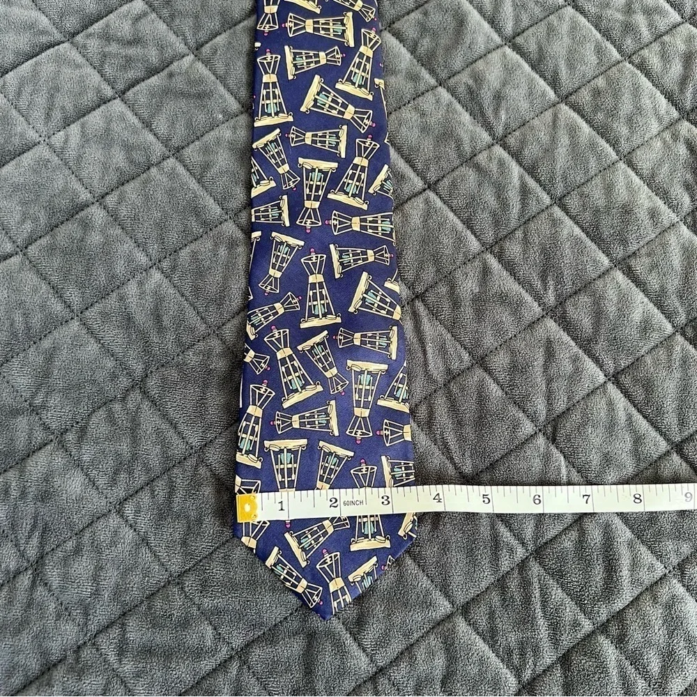Burberry Tie Vintage Silk Blue Yellow Chest Pieces Made In USA S